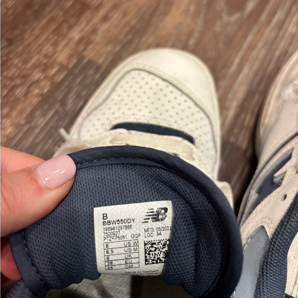 New Balance White and Navy Low-Top Sneakers - Picture 6 of 7
